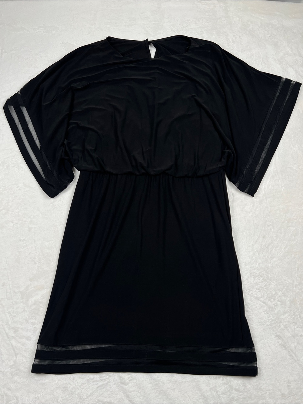 Black Dress Womens L XL Kimono Batwing Sleeves Mesh Trim Surplice V Neck